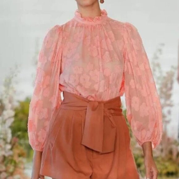 Ulla Johnson Sandrine Floral Jacquard Ruffle Neck Blouse Women's Size 6 - Picture 1 of 8